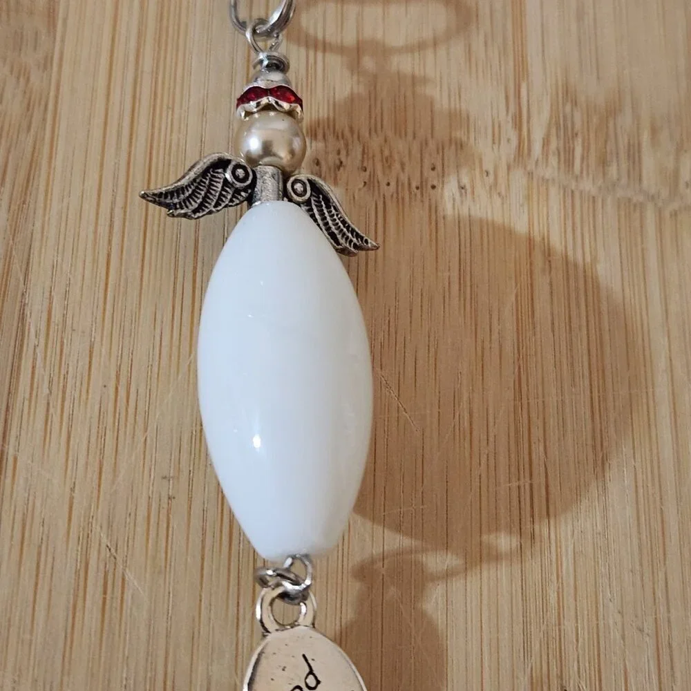 Hand Crafted Angel Purse Charm Granddaughter Personalized Charm White Beige 4.5